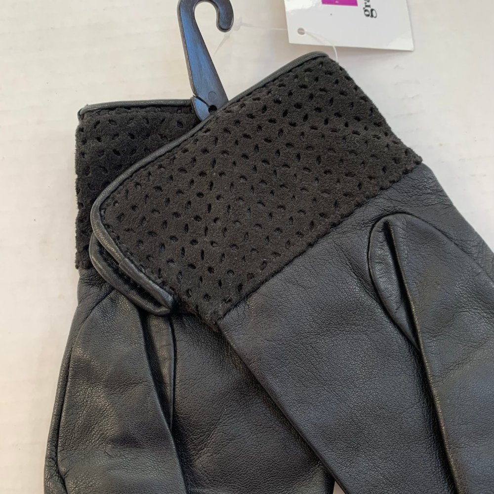 New Grandoe Black Genuine Leather Cashmere Blend Lined Winter Gloves - Picture 2 of 7
